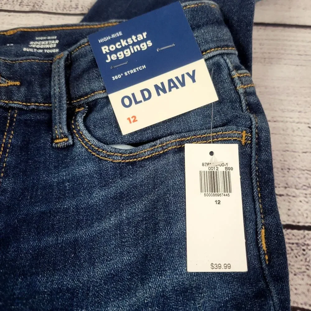 Old Navy Medium Wash High Rise‎ Rockstar Distressed Jeggings Girl's Size 12 NWT